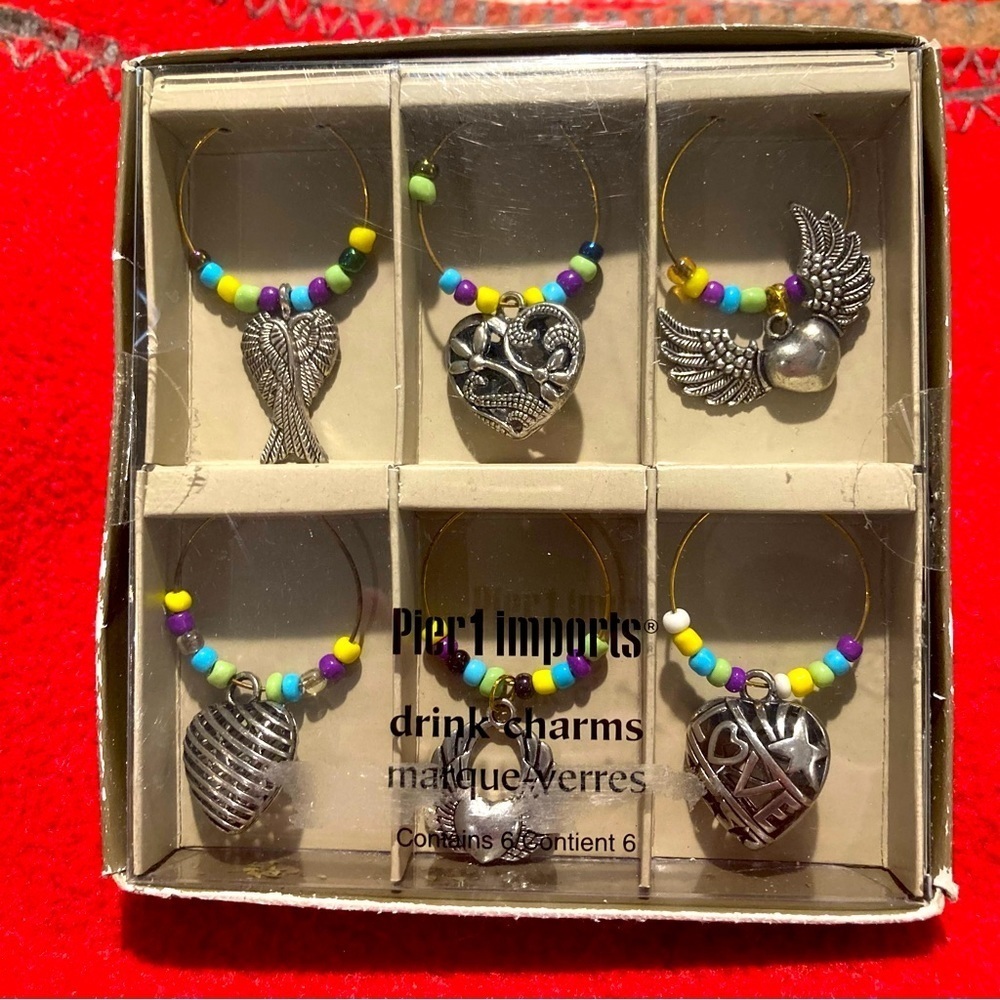 PIER 1 IMPORTS Drink Charms Silver  Toned Beaded New in Box